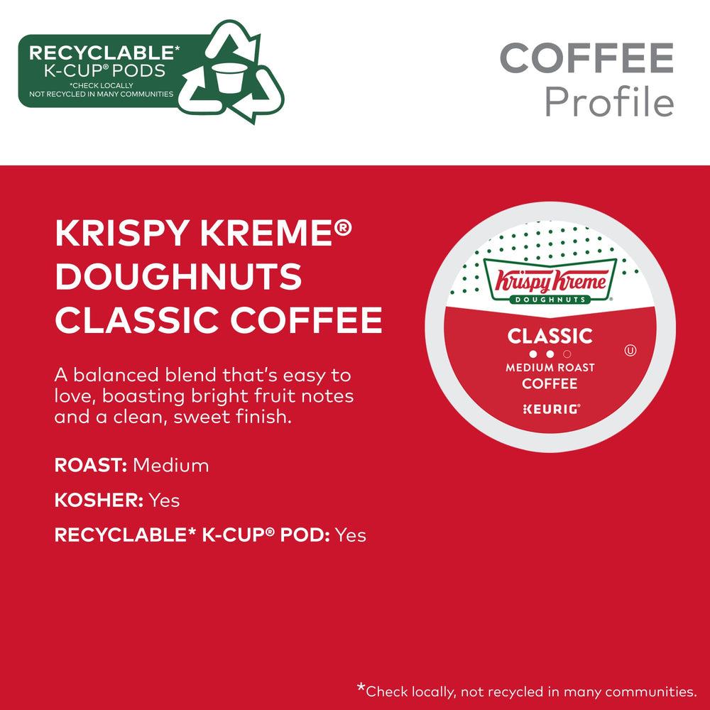 Krispy Kreme Classic pods being dispensed into a Keurig brewer for single-serve brewing