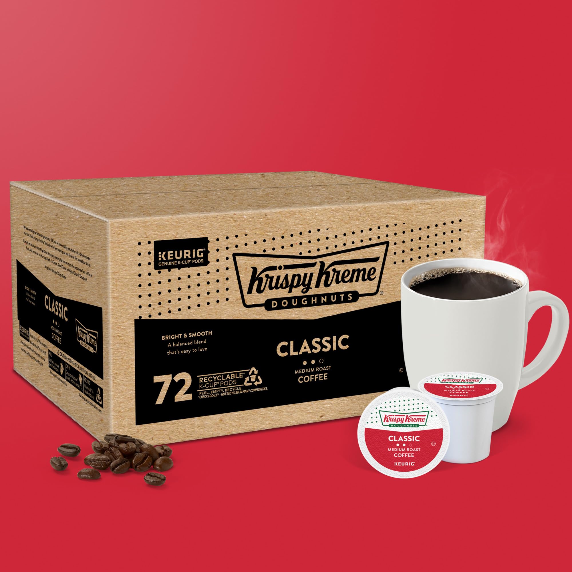 Kosher-certified Krispy Kreme Classic coffee pods on a simple background