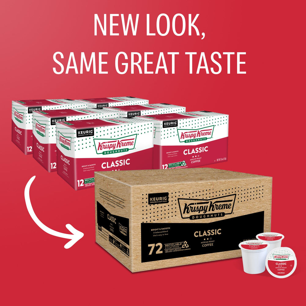 Krispy Kreme Classic coffee pods medium roast label indicating balanced flavor