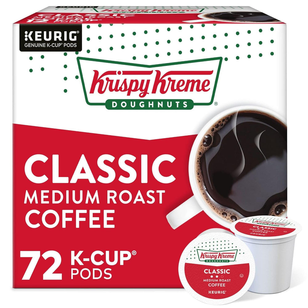 Krispy Kreme Classic coffee pods pack shot showing six boxes and a bold morning ritual