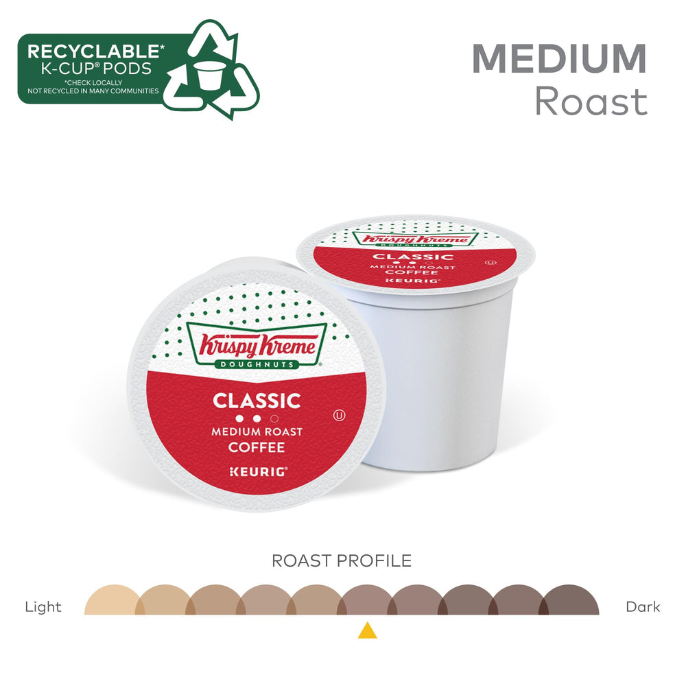 Recyclable Krispy Kreme Classic K-Cup pods with a recycling icon