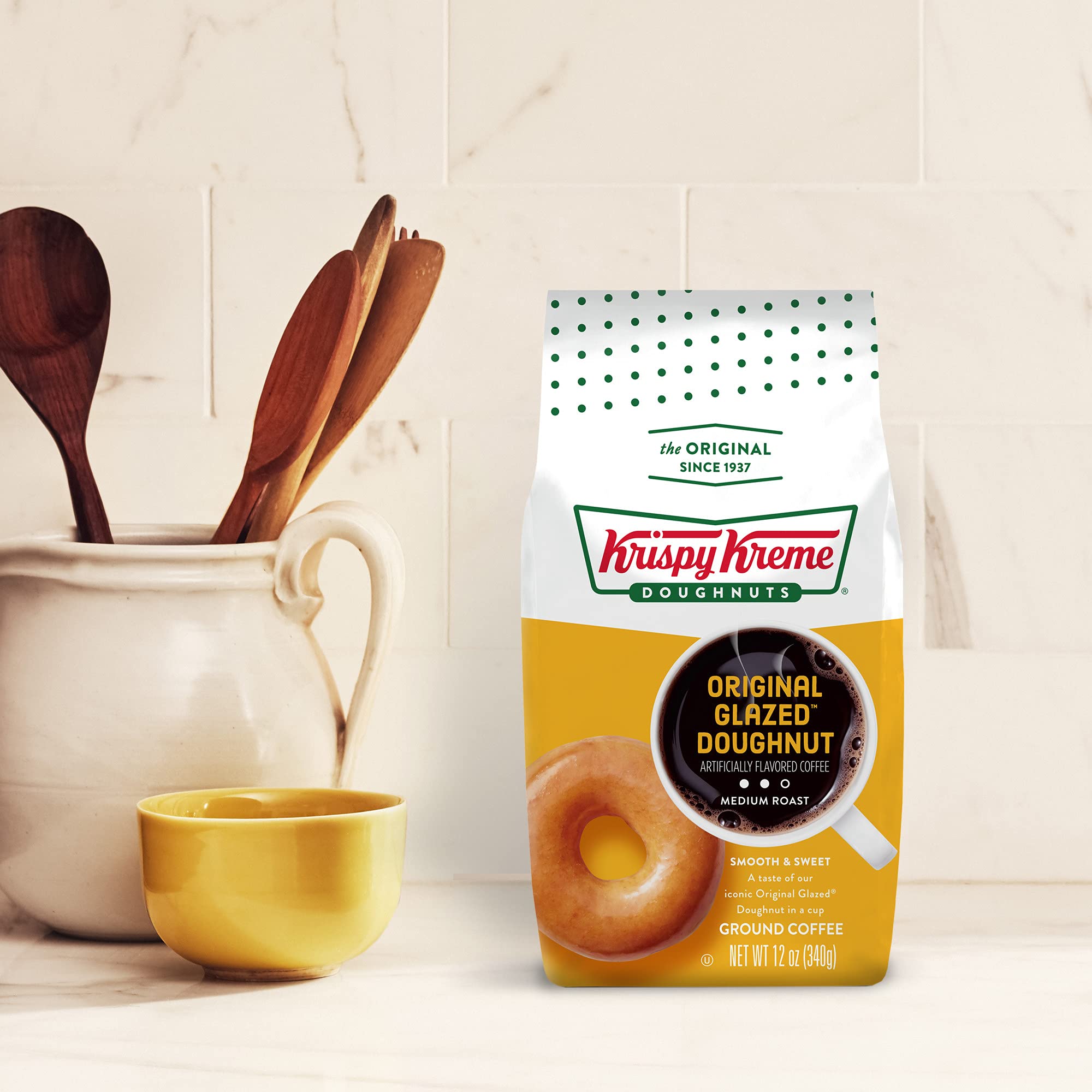 Krispy Kreme Original Glazed Donut ground coffee with storage jar