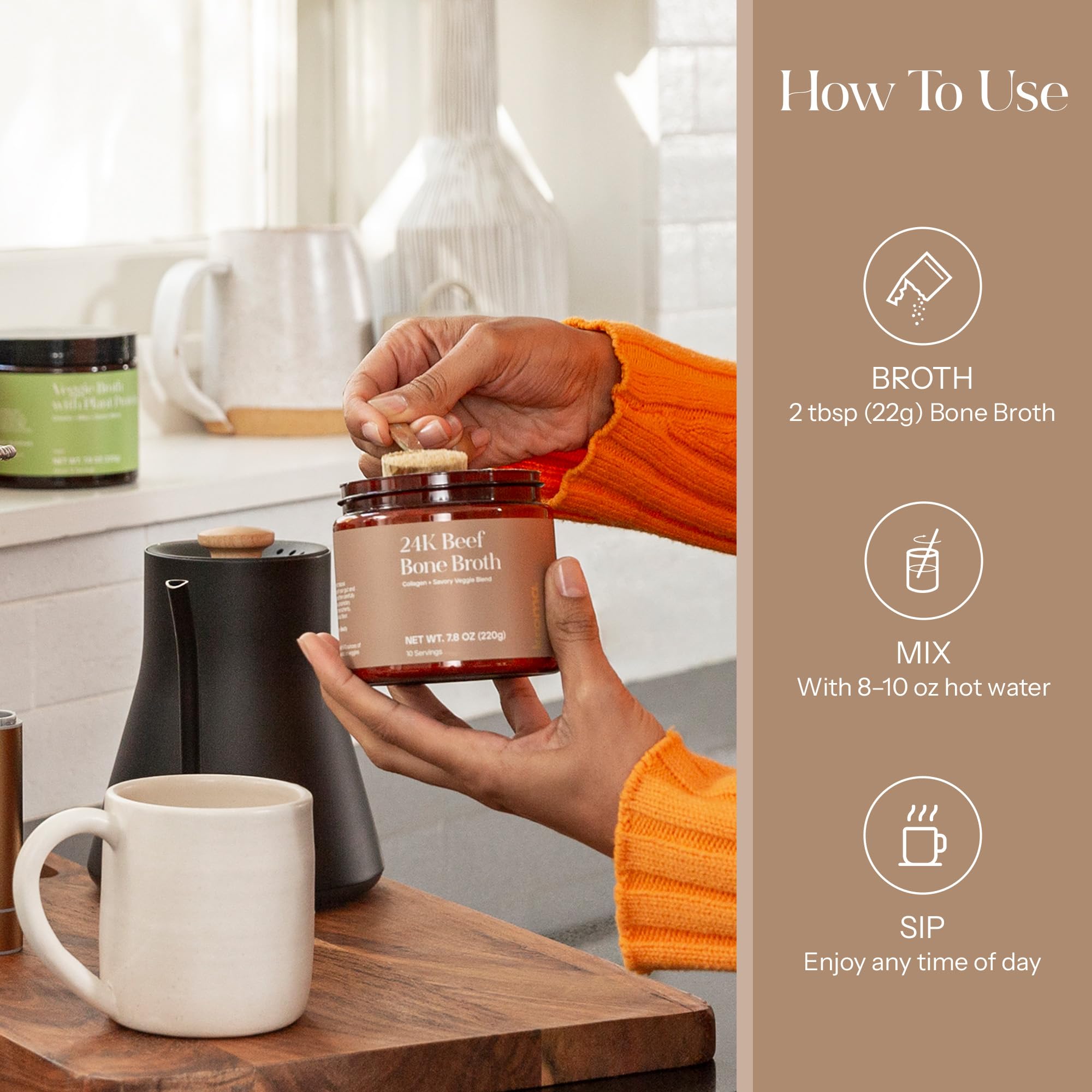 KROMA 24K Beef Bone Broth Powder scoop ready to measure servings