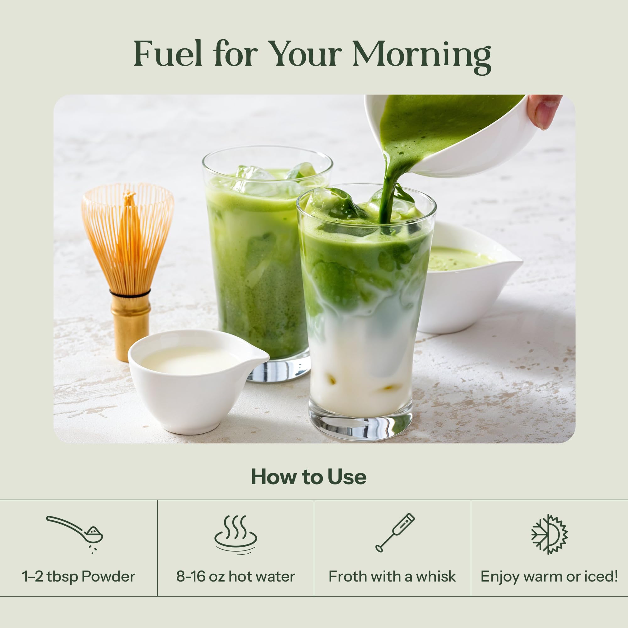 Kroma ceremonial-grade matcha powder with spoon showcases premium texture