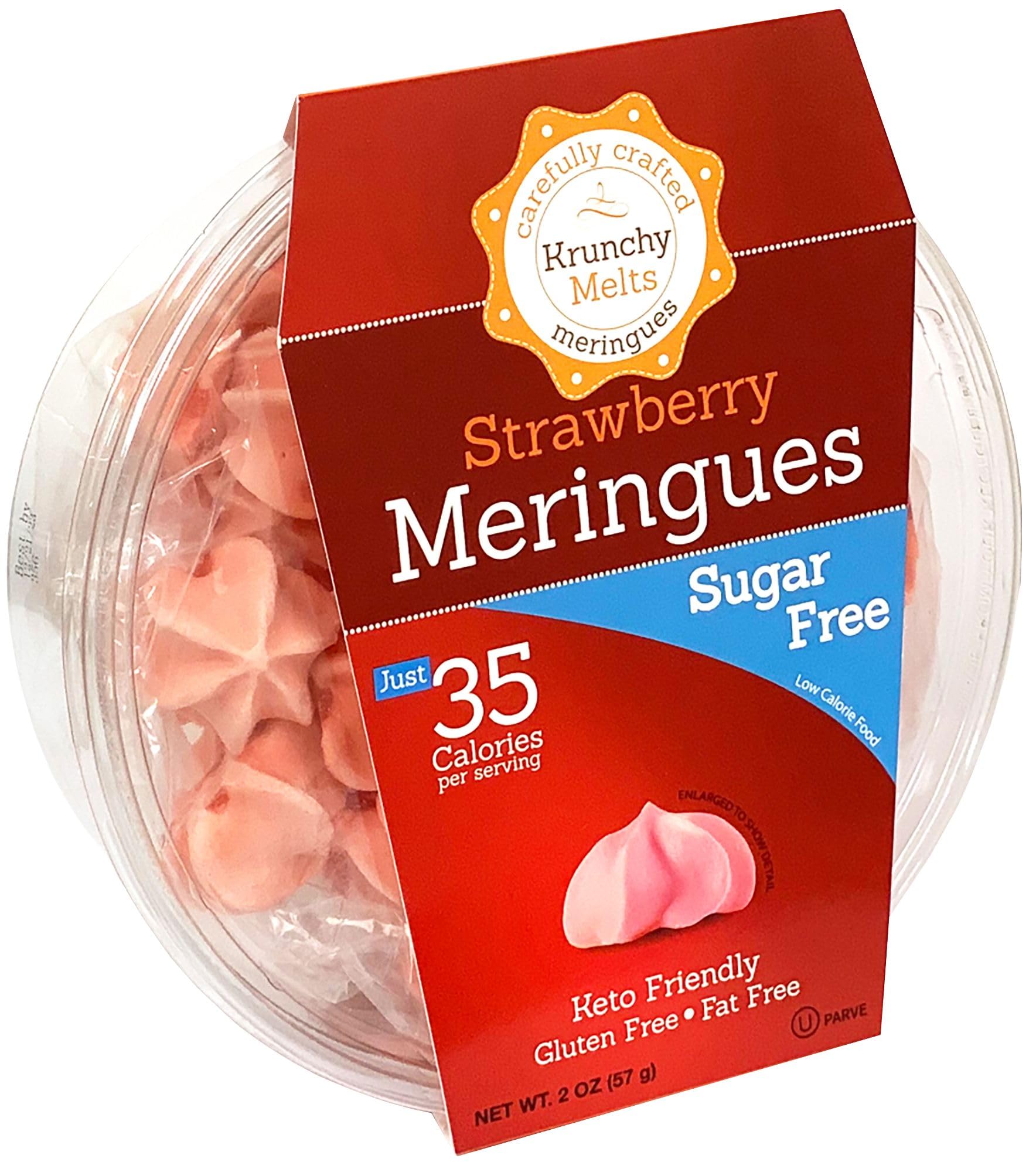 Krunchy Melts original meringue cookies packaging shows a light, guilt-free on-the-go snack.
