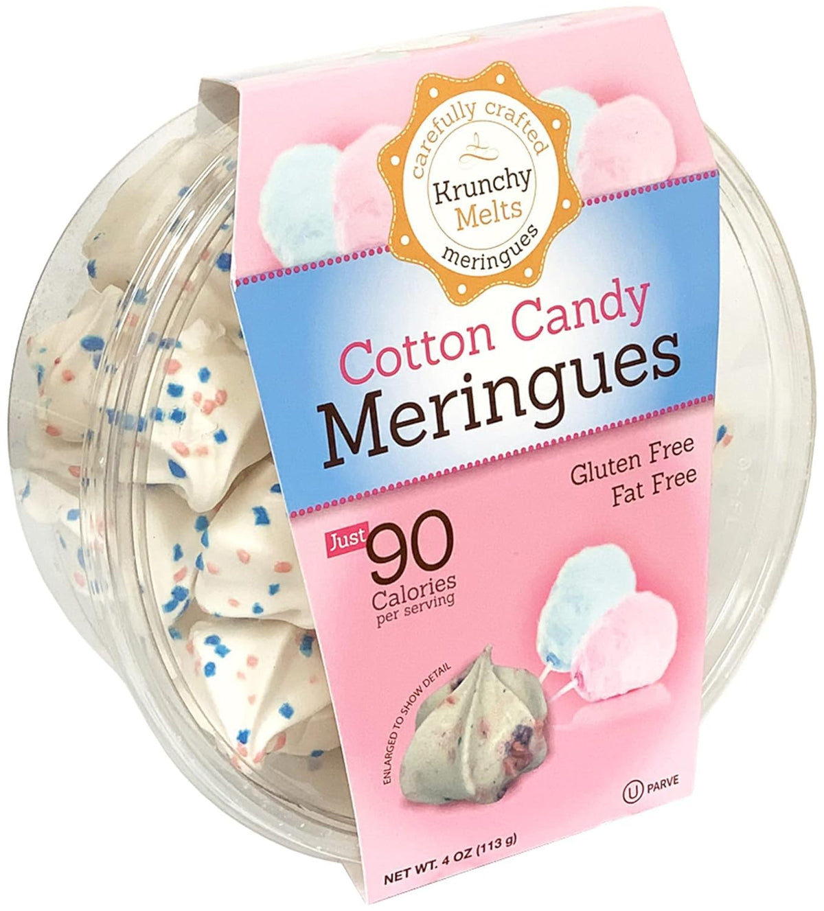 Krunchy Melts original cotton candy meringue cookie in a portable pack for on-the-go snacking.