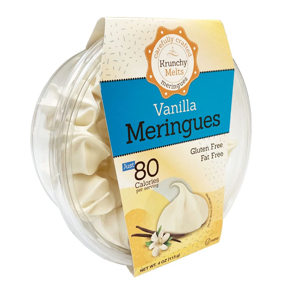Krunchy Melts original vanilla meringue cookies pack, light and gluten-free snack option.
