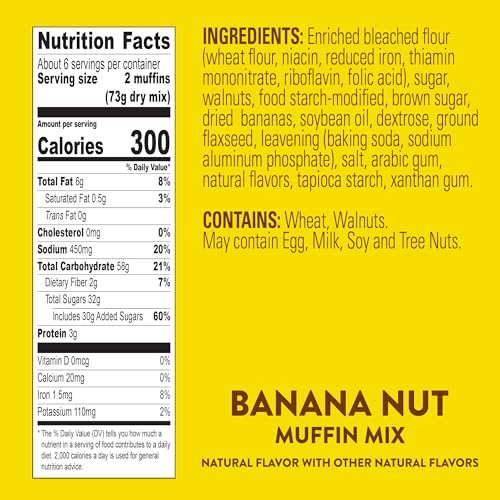 Krusteaz Banana Nut Muffin Mix ingredients close-up with real bananas and walnuts.