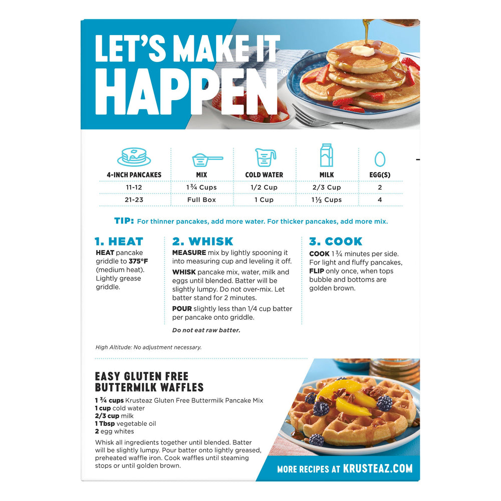 Krusteaz pancake mix opens breakfast and snack ideas.