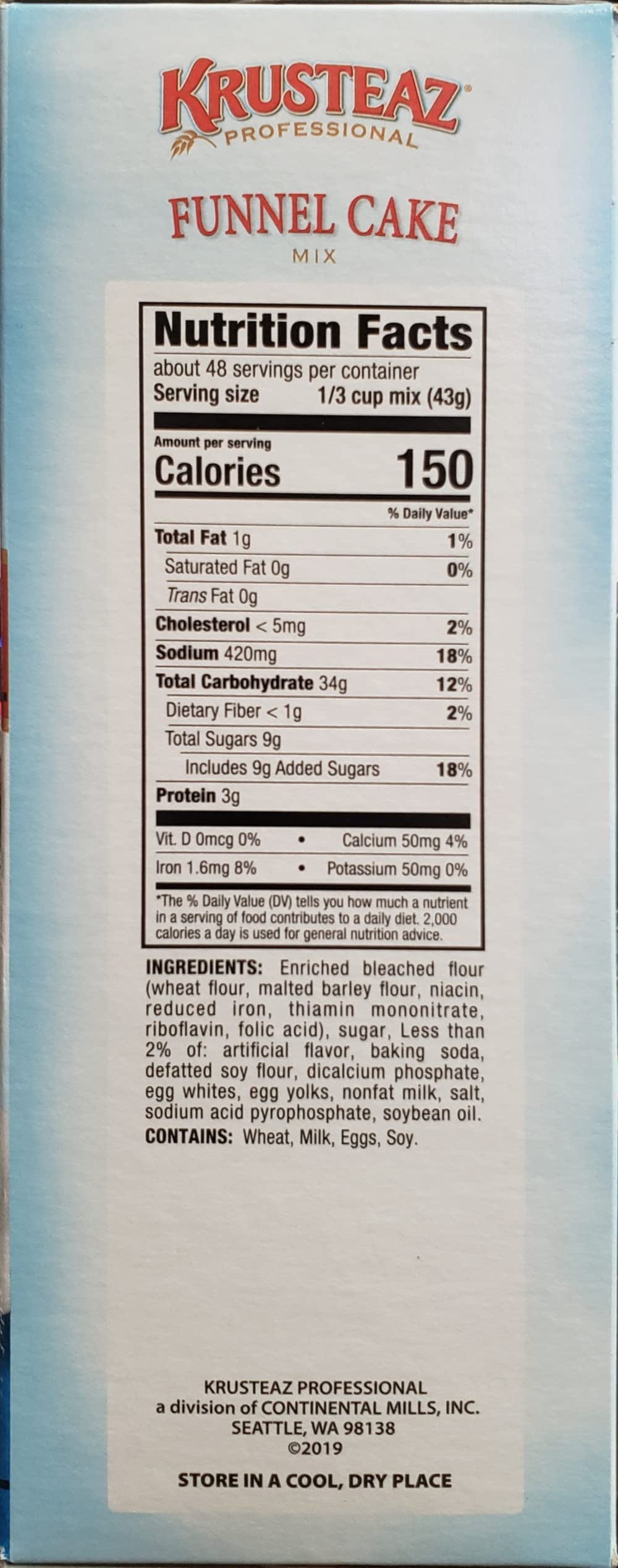 Krusteaz funnel cake mix dry batter ready for speedy prep.