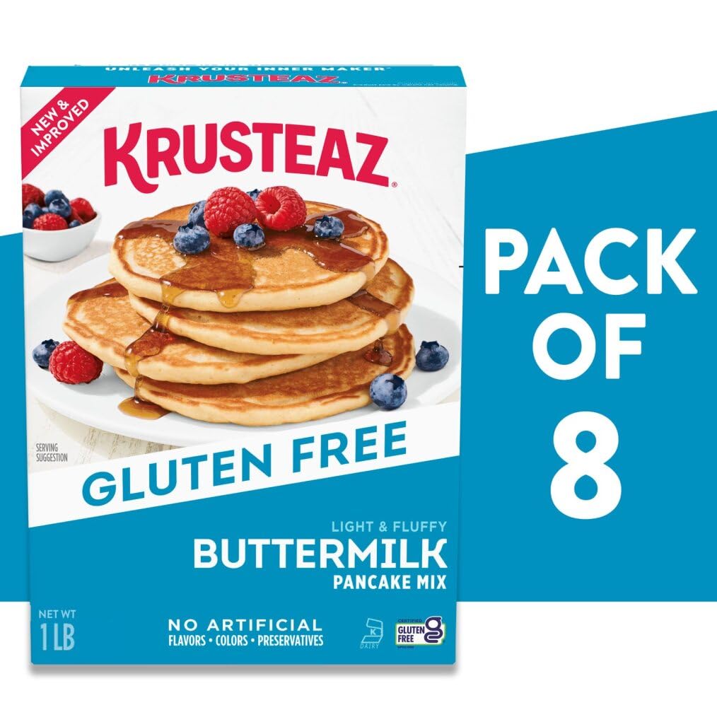 Close-up of gluten-free Krusteaz mix with real buttermilk flavor.