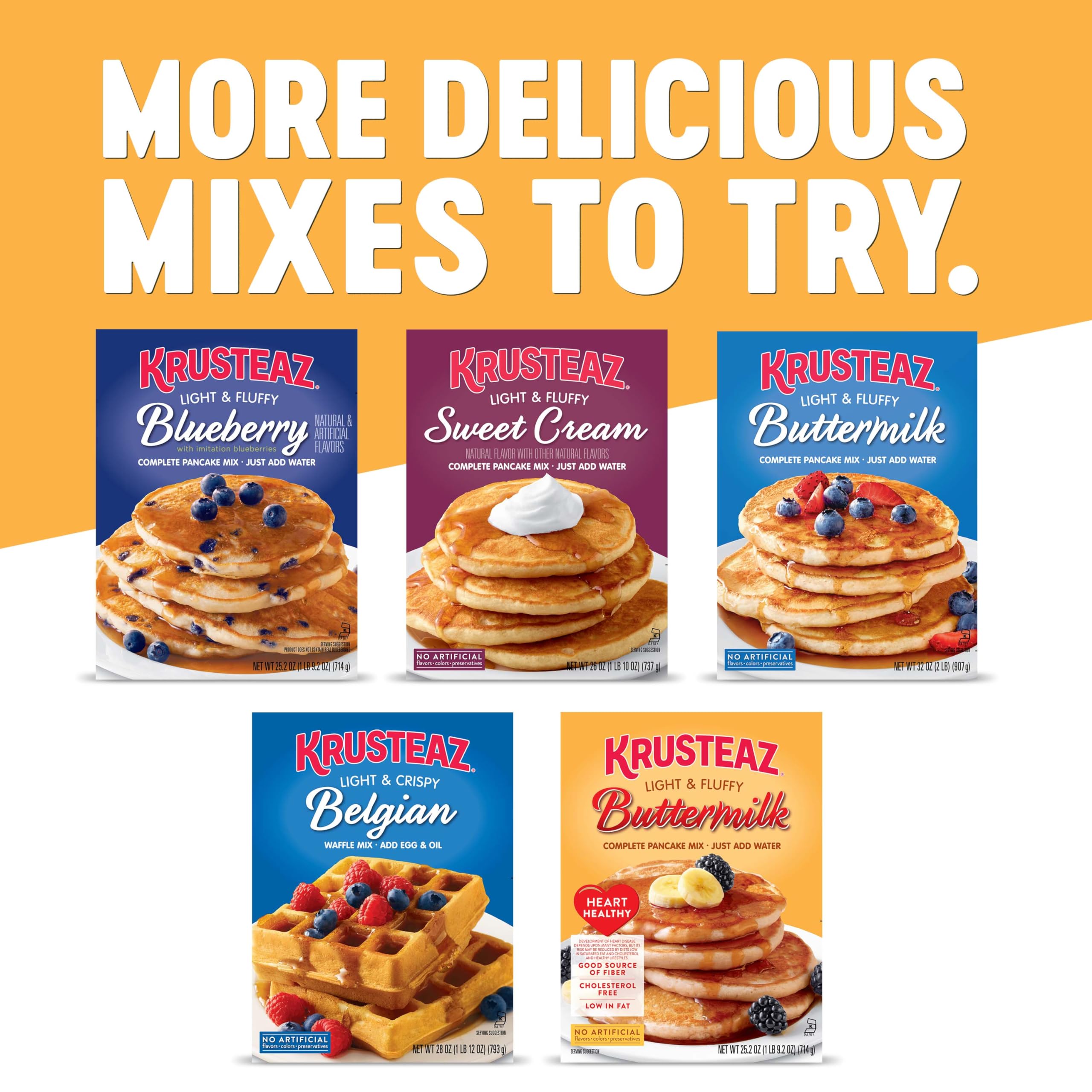 Krusteaz Heart Healthy Pancake box on pantry shelf (25.2 oz)
