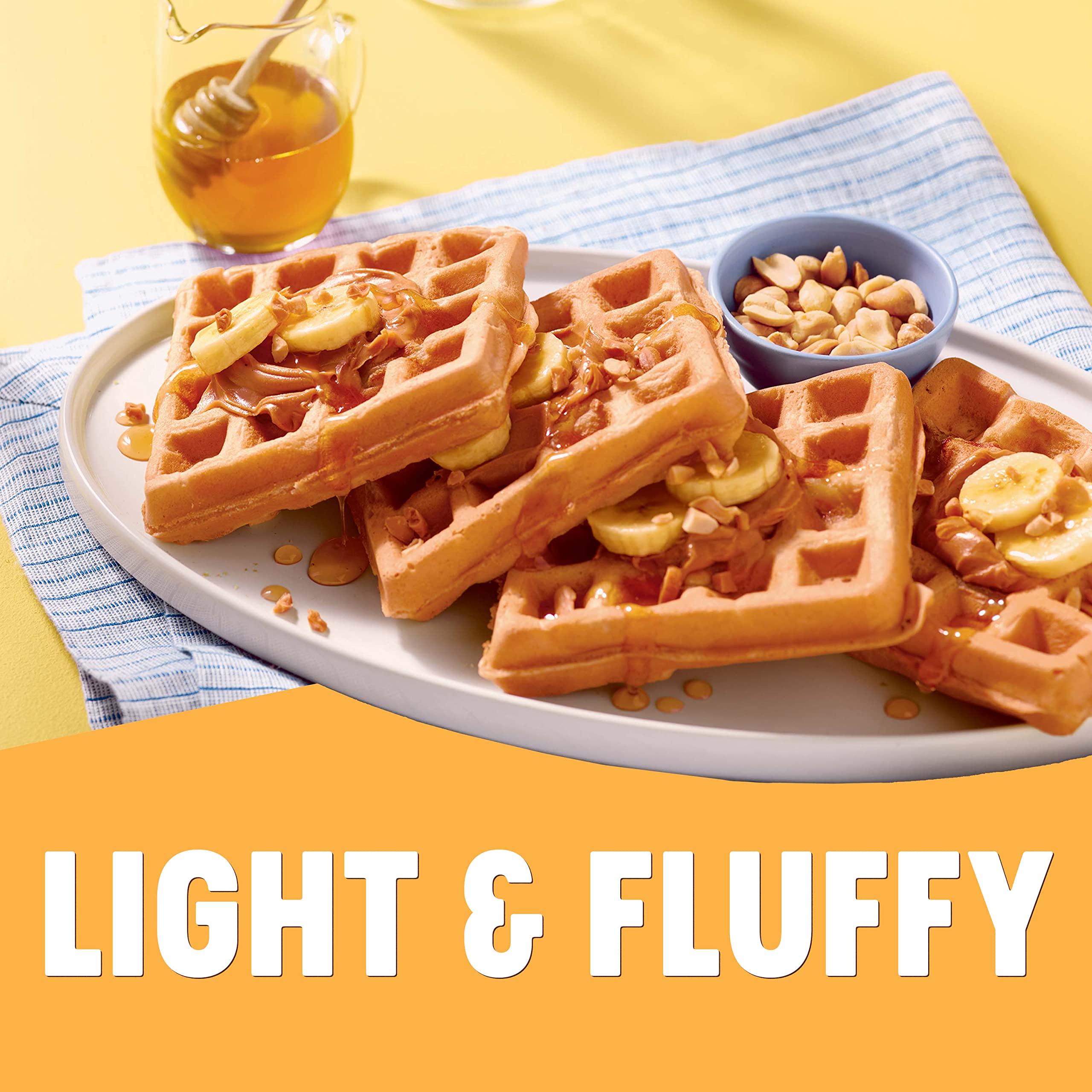 Krusteaz Heart Healthy Pancake fluffy-stack served with syrup