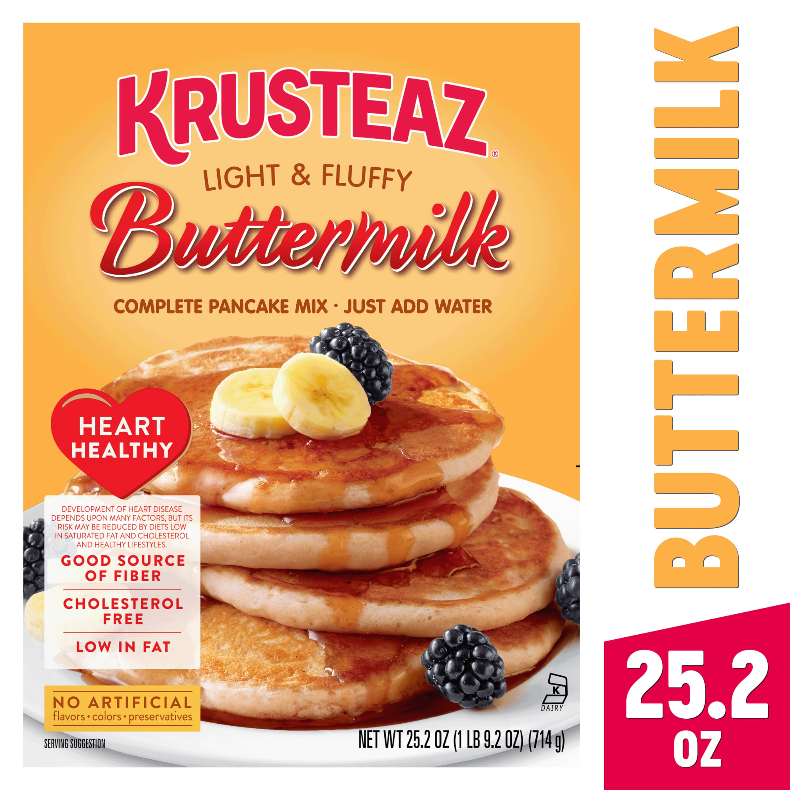Krusteaz Heart Healthy Pancake whisk-water blend showing simple three-step batter