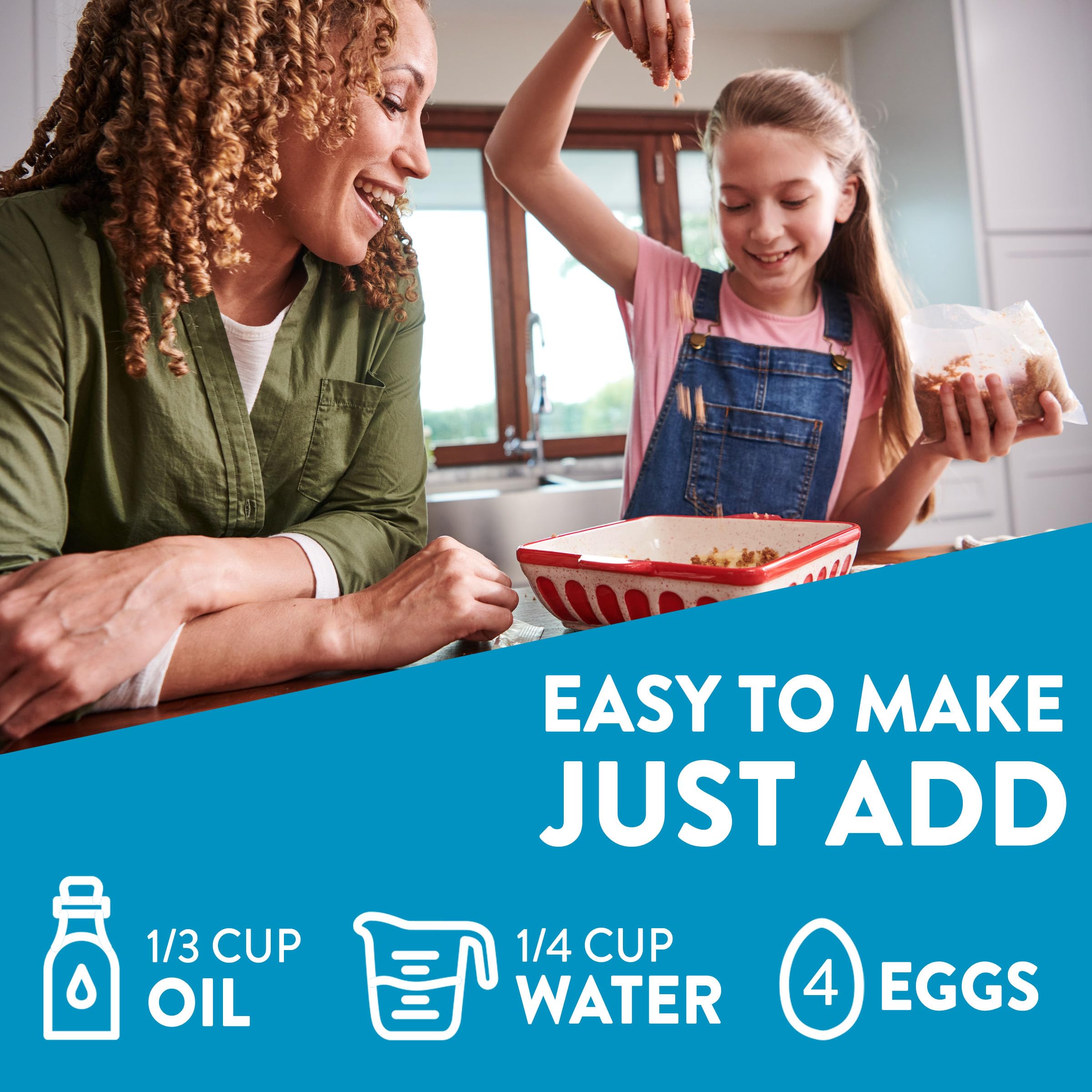 Krusteaz mixing bowl with water oil and eggs ready to mix