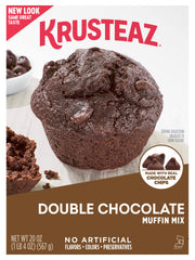Muffin batter being stirred with Krusteaz mix for easy prep.