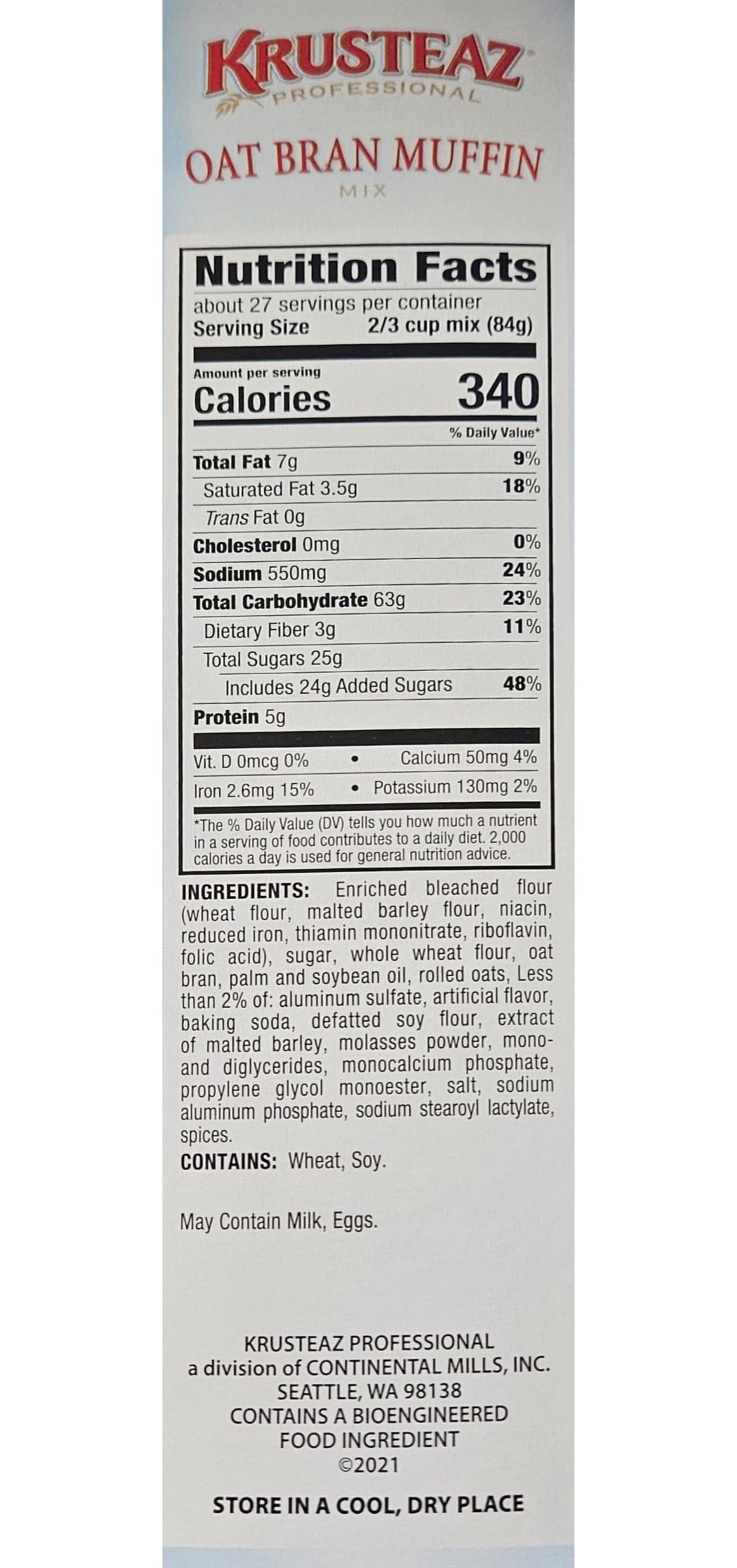 Krusteaz oat bran batter close-up highlights smooth texture for light muffins.