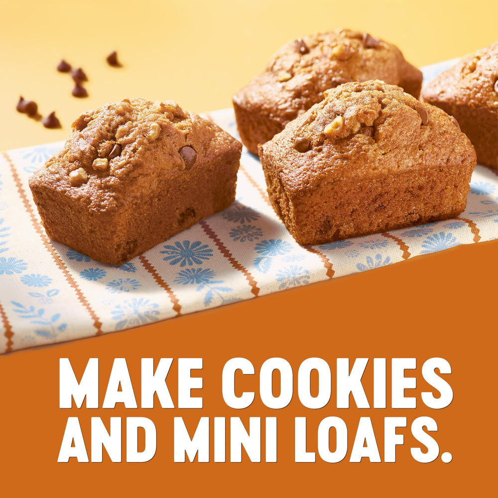 Krusteaz Pumpkin Spice Quick Bread Box two-pack on shelf for easy stocking.
