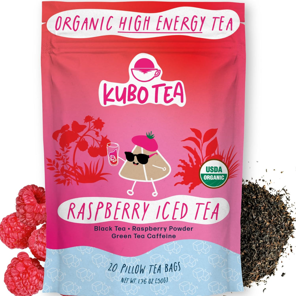 Kubo Tea high-caffeine iced tea bag ready for a quick energy boost.