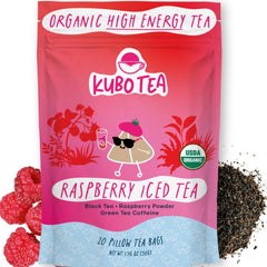 Kubo Tea high-caffeine iced tea bag ready for a quick energy boost.