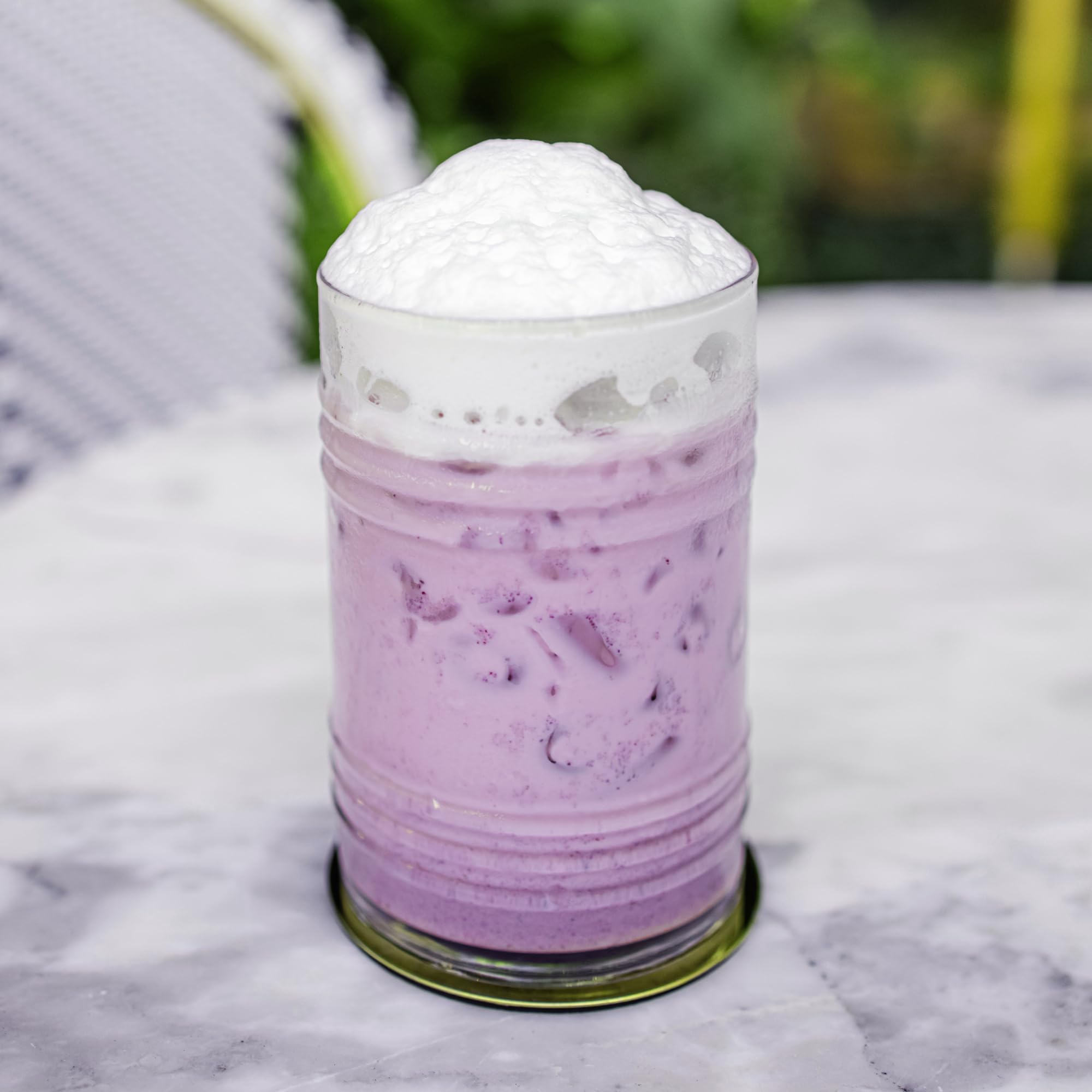 Kuli Kuli Mo Superfood Latte Ube Concentrate iced latte refreshing on warm days