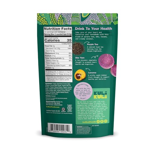 Kuli Kuli Mo Superfood Latte Ube Concentrate pour-ready bottle simplifies quick latte prep