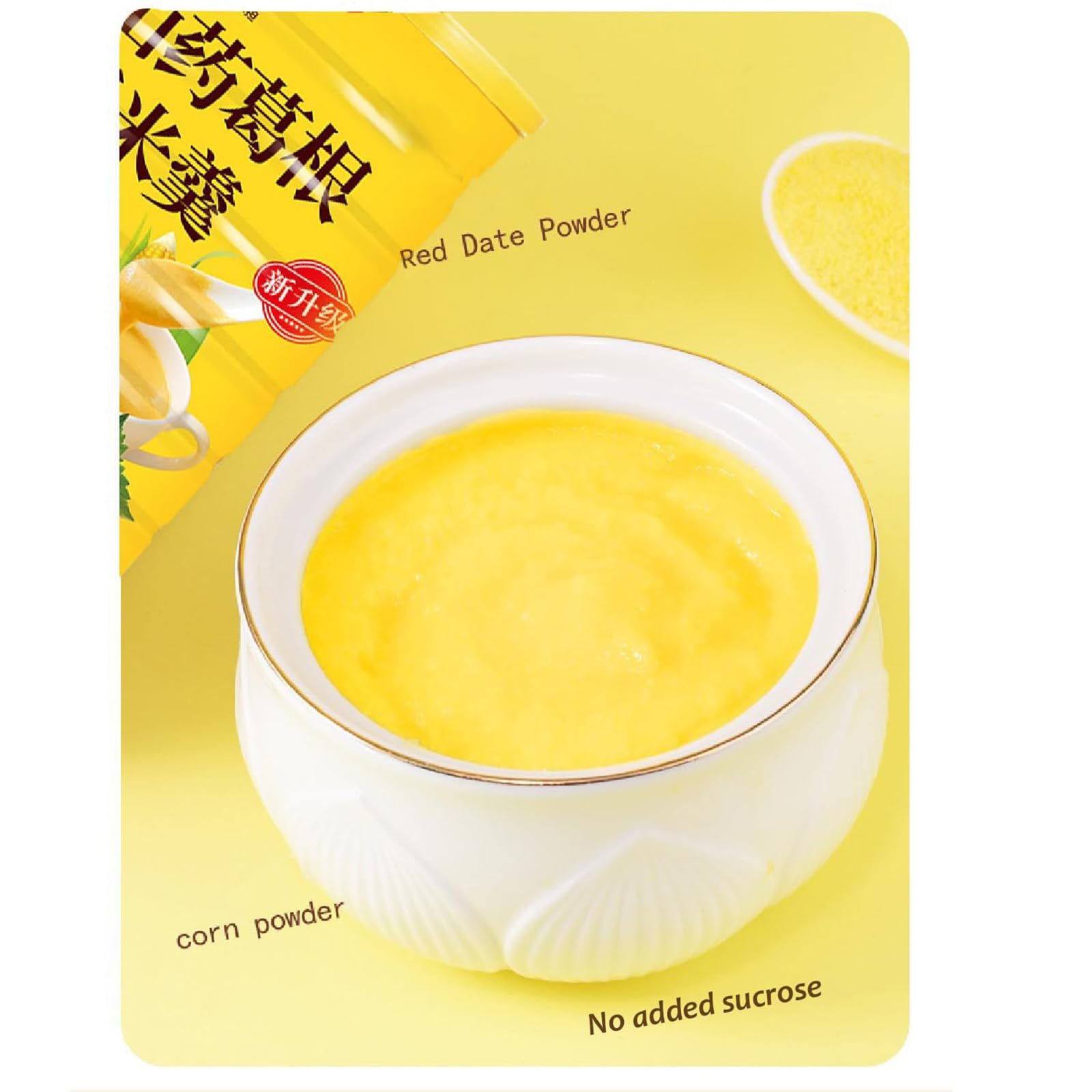 Kunbry corn soup powder depiction shows key ingredients in view.