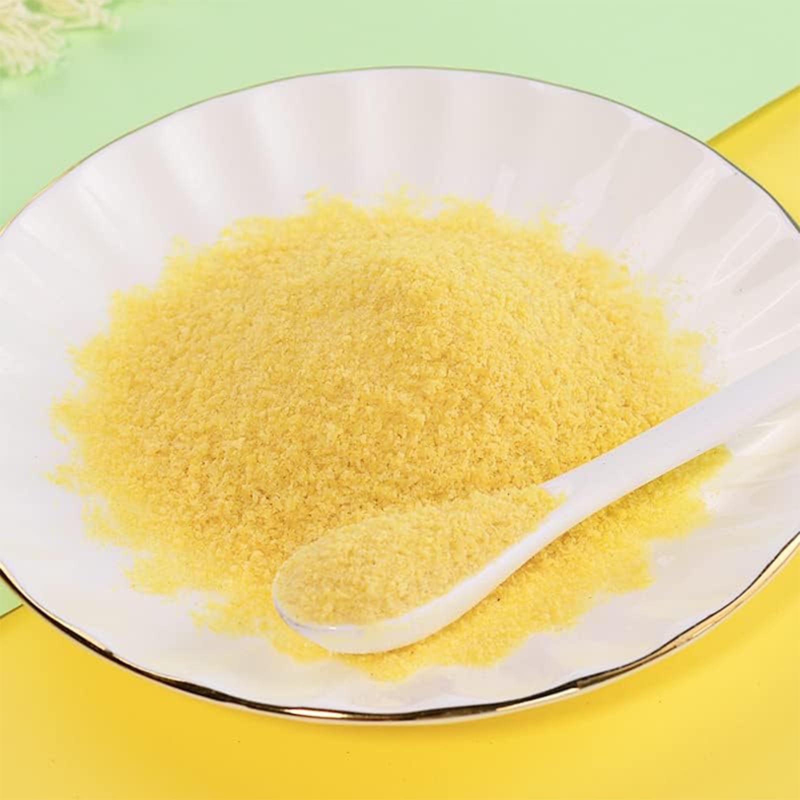 Kunbry corn soup powder poured into a cup for quick prep.