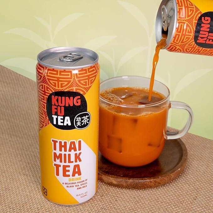 Kung Fu Tea Thai Milk Tea can six-pack for on-the-go refreshment and easy home enjoyment.