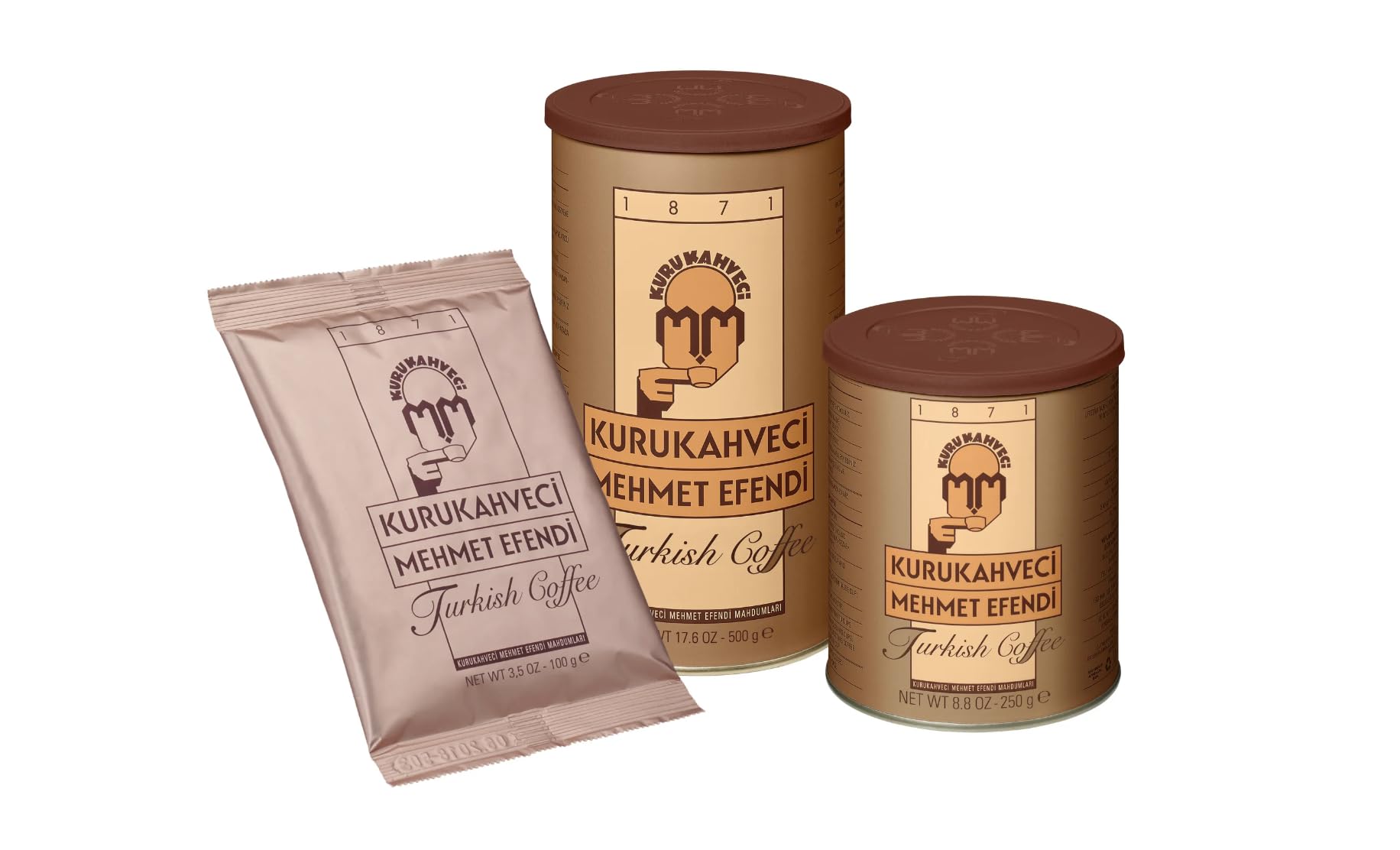 Heritage-inspired branding recalling Kurukahveci Mehmet Efendi since 1871.