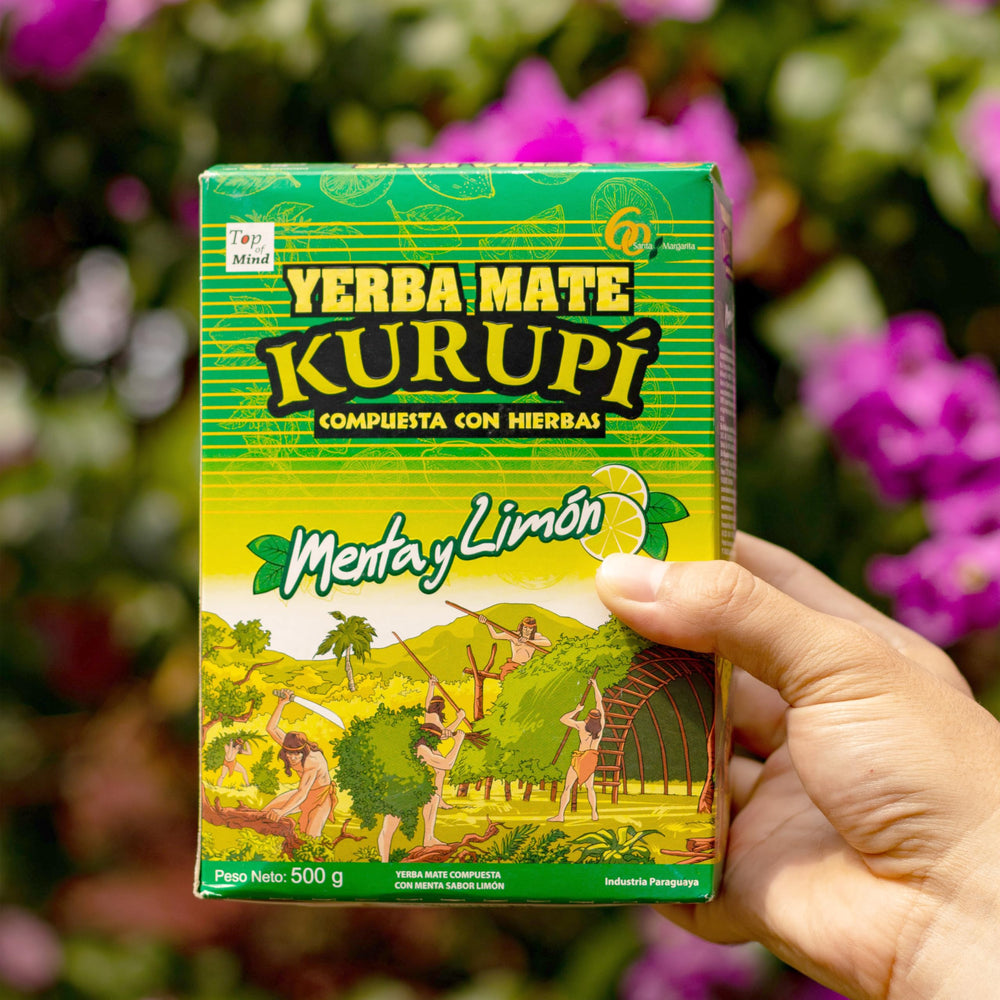 Kurupi Yerba Mate mug shows steeping infusion with bright citrus notes.