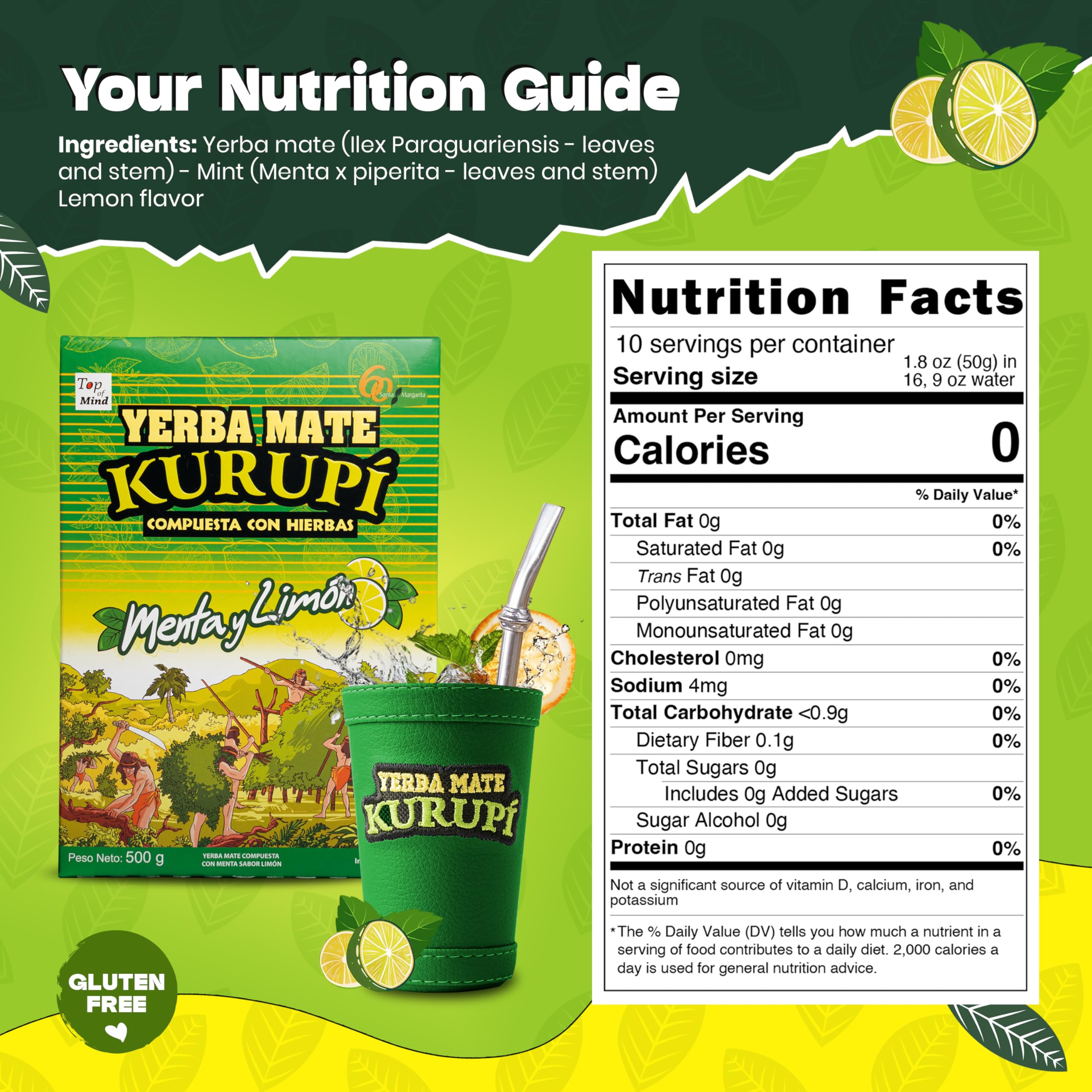 Kurupi Yerba Mate Mint Lemon packaging preserves aroma with airtight seal.
