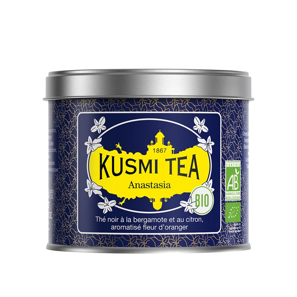 Kusmi Tea Anastasia tin box preserves freshness for elegant rituals.