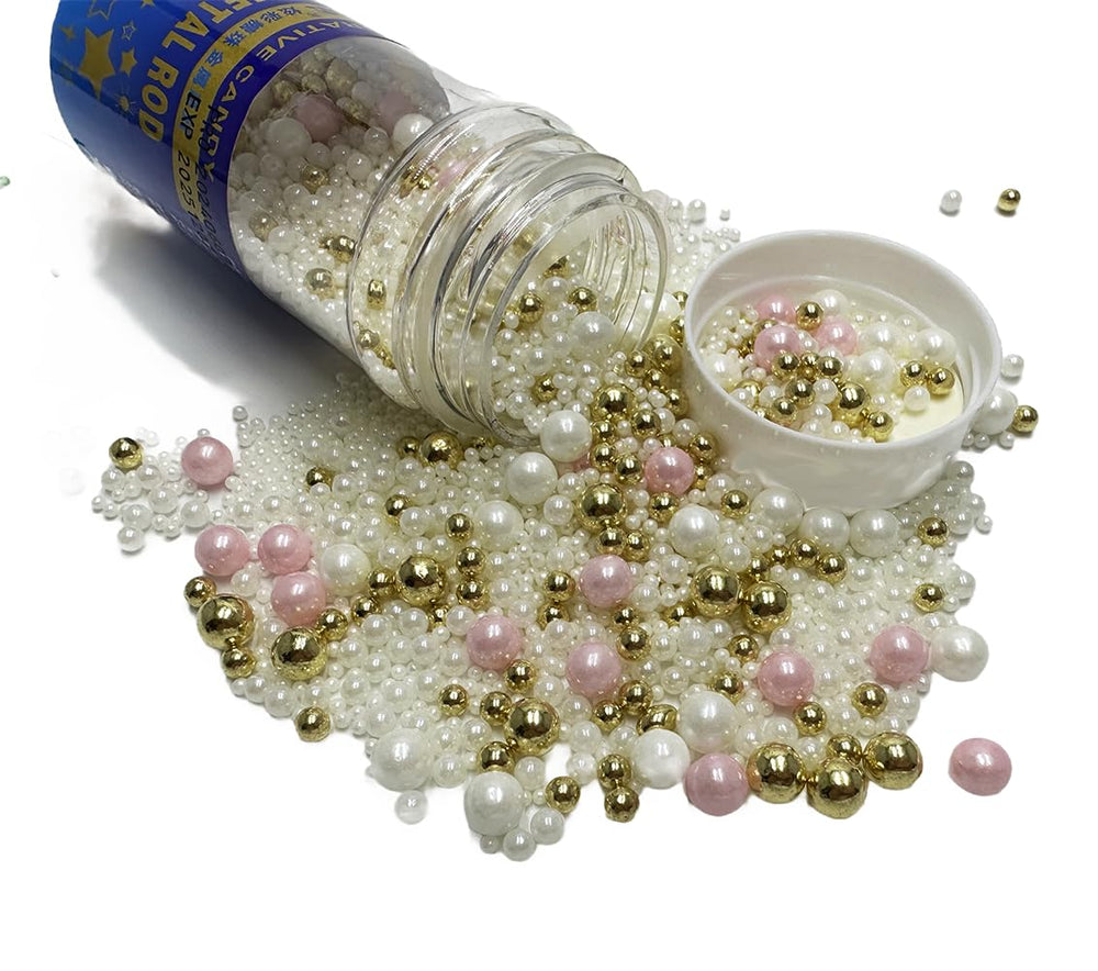 Kuting gold pearls sprinkles closeup showcasing luxurious decorative shine
