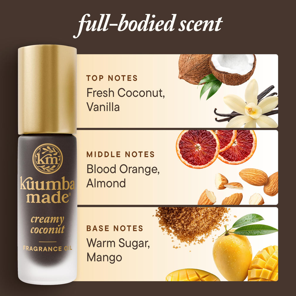 Kuumba Made Creamy Coconut fragrance oil ingredients with jojoba and safflower base.