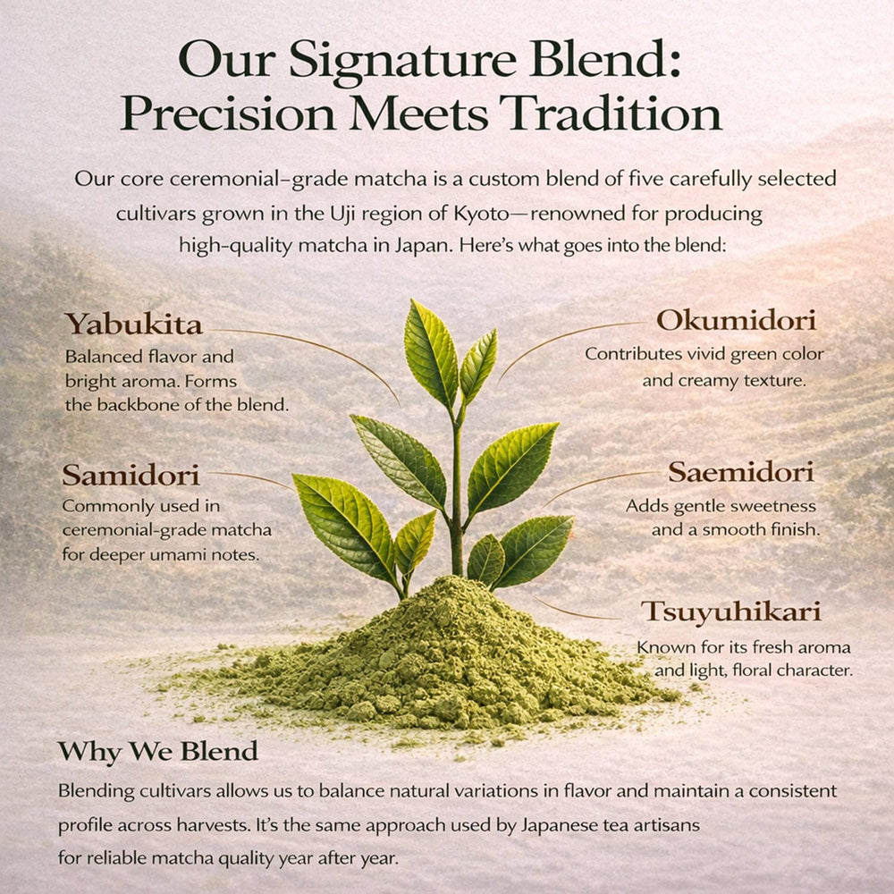 Bowl and whisk with Kyoto Dew Matcha, showcasing vibrant green ceremonial tea.