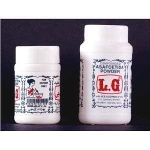 L.G. Asafoetida Hing Powder Pack 2, front view, enhances aroma for cooking.