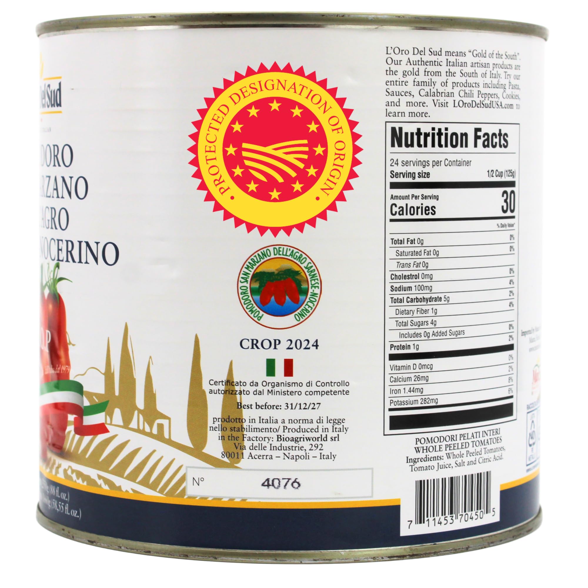 L'Oro Del Sud Agro Sarnese-Nocerino region label highlighting origin and Italian flavor.