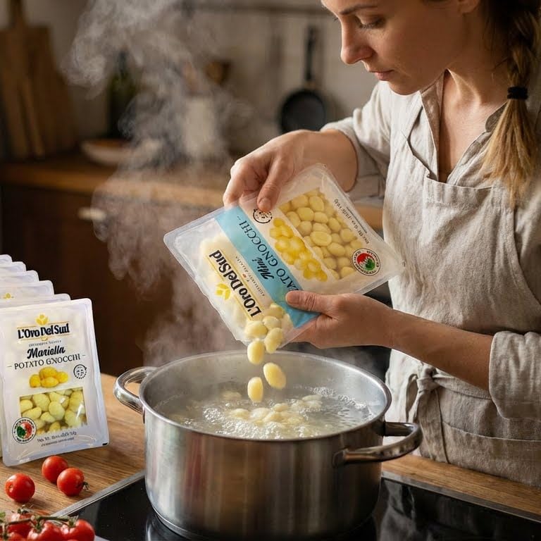 L'Oro Del Sud Mariella gnocchi 12-pack bundle on pantry shelf