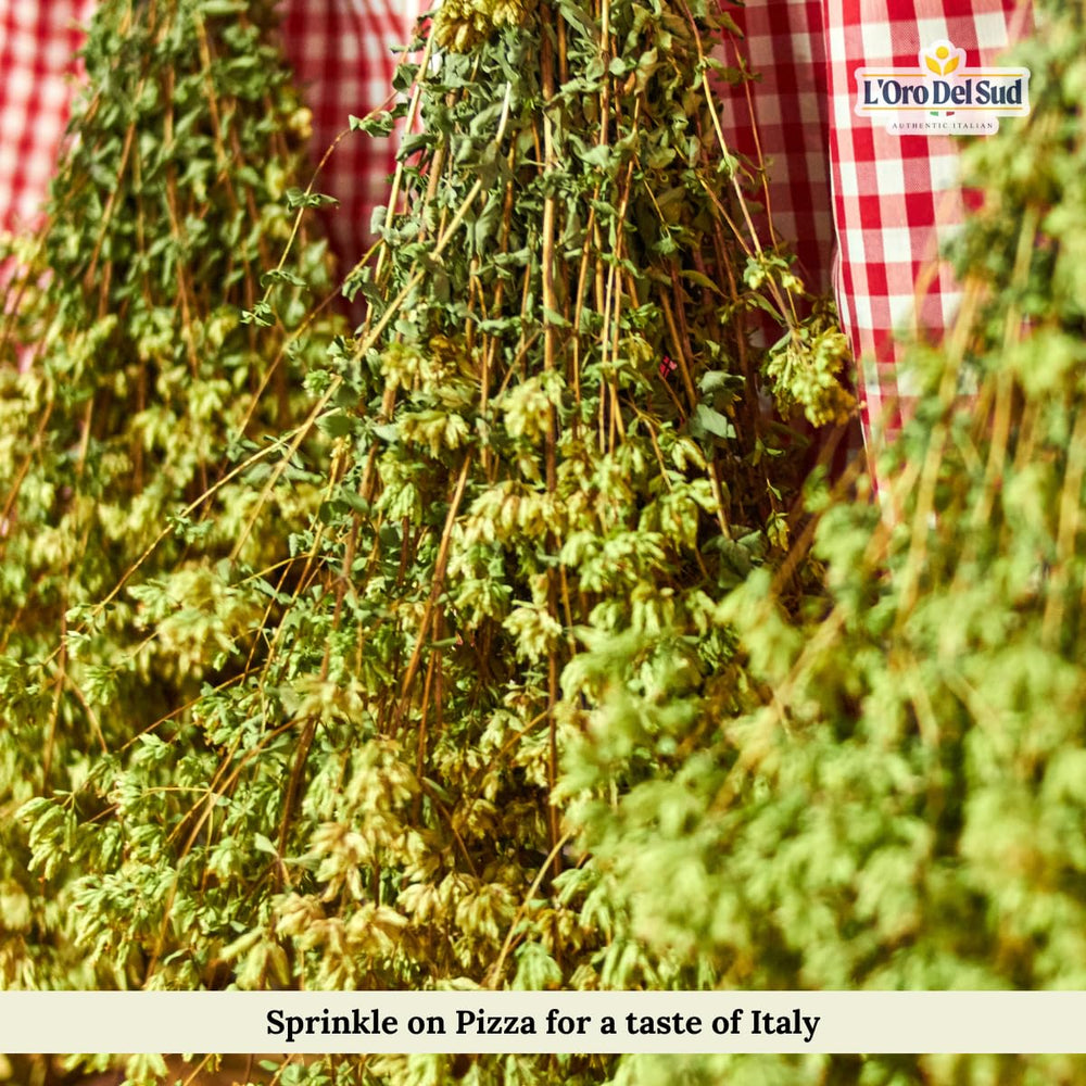 L'Oro Del Sud oregano in spice jar for easy sprinkling.