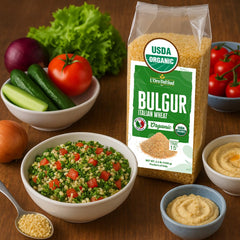 L'Oro Del Sud cooked bulgur pilaf looking fluffy and savory