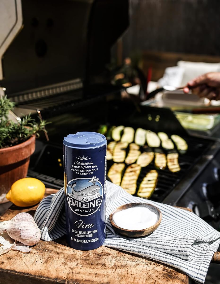 La Baleine 26.5 oz canister on kitchen counter for seasoning