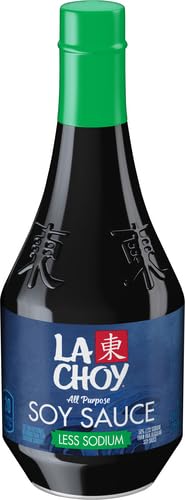 La Choy Lite Soy Sauce bottle with nutrition details visible