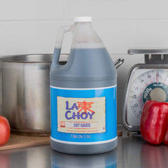 La Choy soy sauce on a kitchen counter, enhances everyday meals.