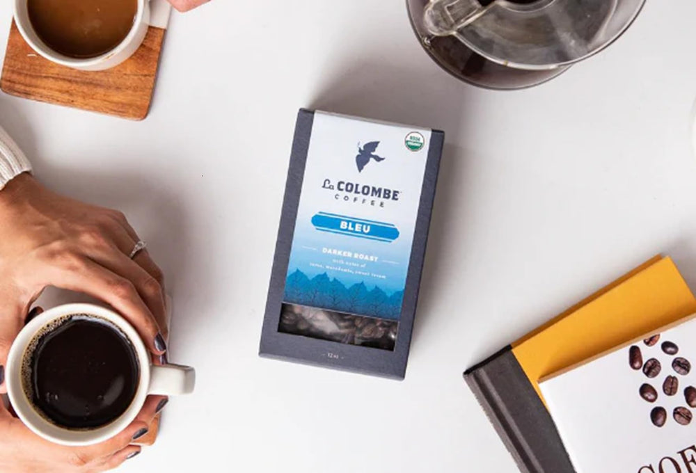 La Colombe Bleu bag shows cocoa and macadamia notes for a bold aroma in mornings.