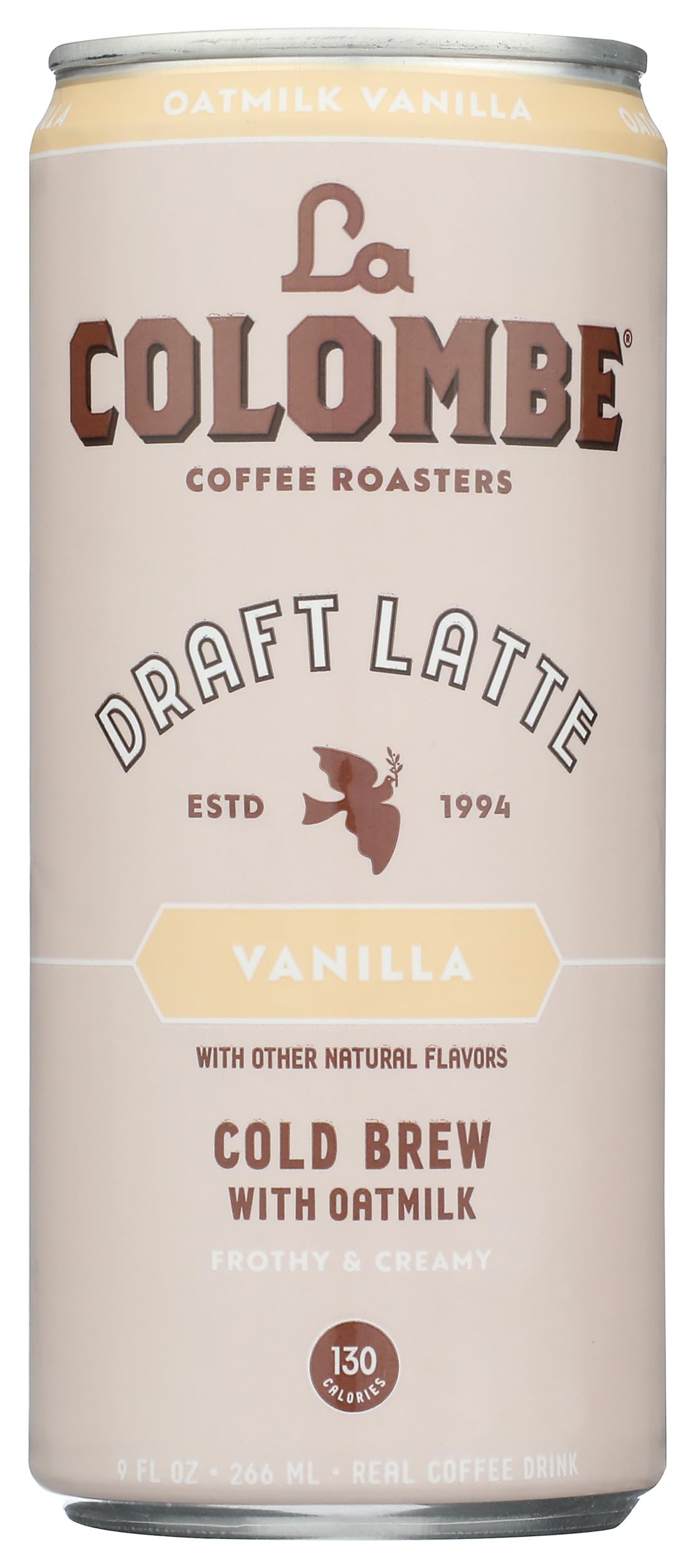 La Colombe Coffee Latte Oatmlk Vnla bottle shows premium, dairy-free latte packaging
