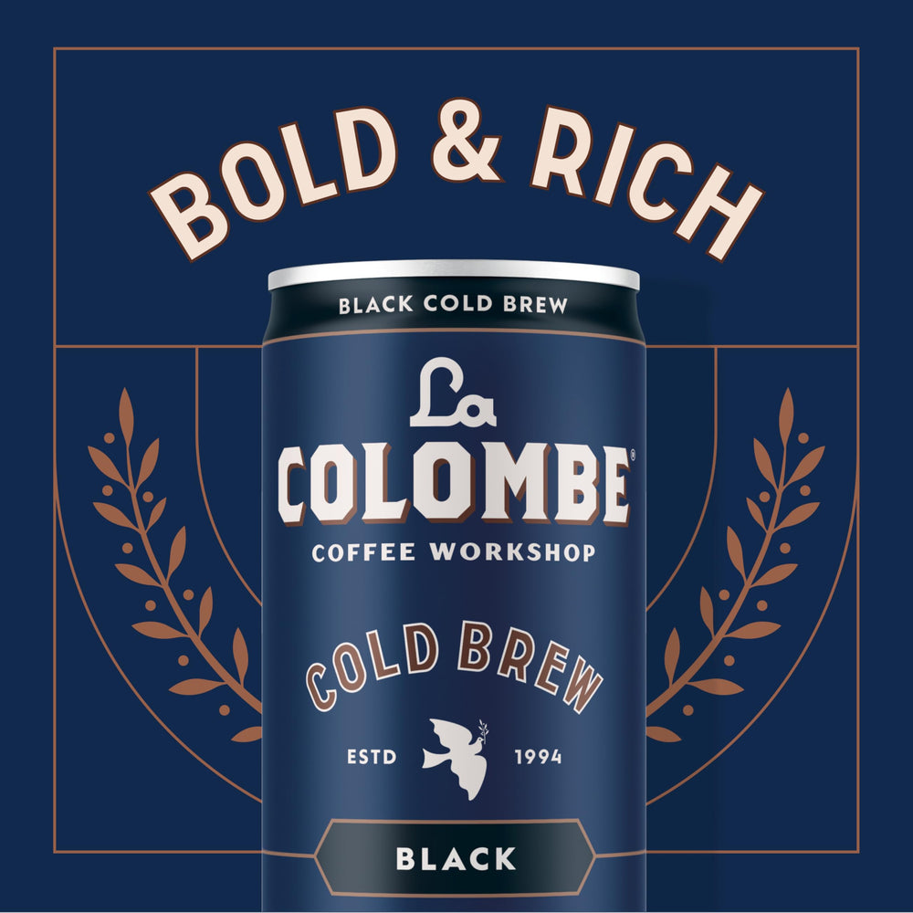 Cafe ambiance with La Colombe cold brew ready to enjoy anywhere.