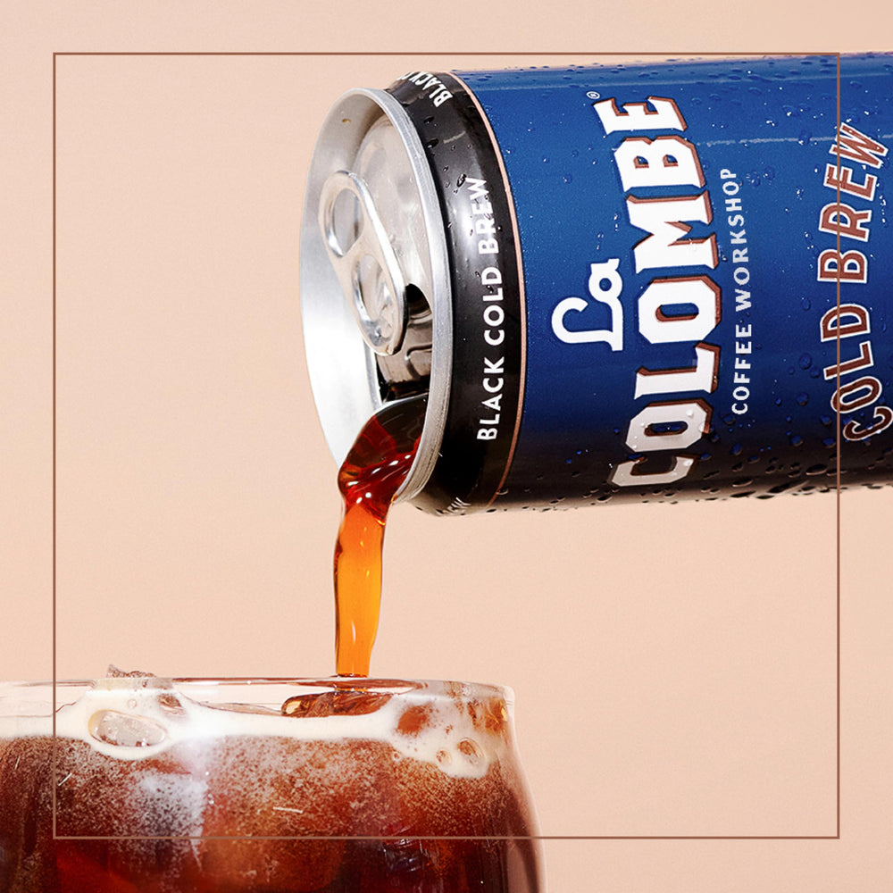 On-the-go lifestyle with La Colombe can in a bag or backpack.