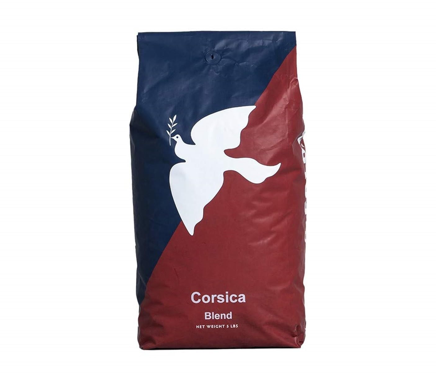 La Colombe Corsica dark roast whole bean bag ready for grinding.