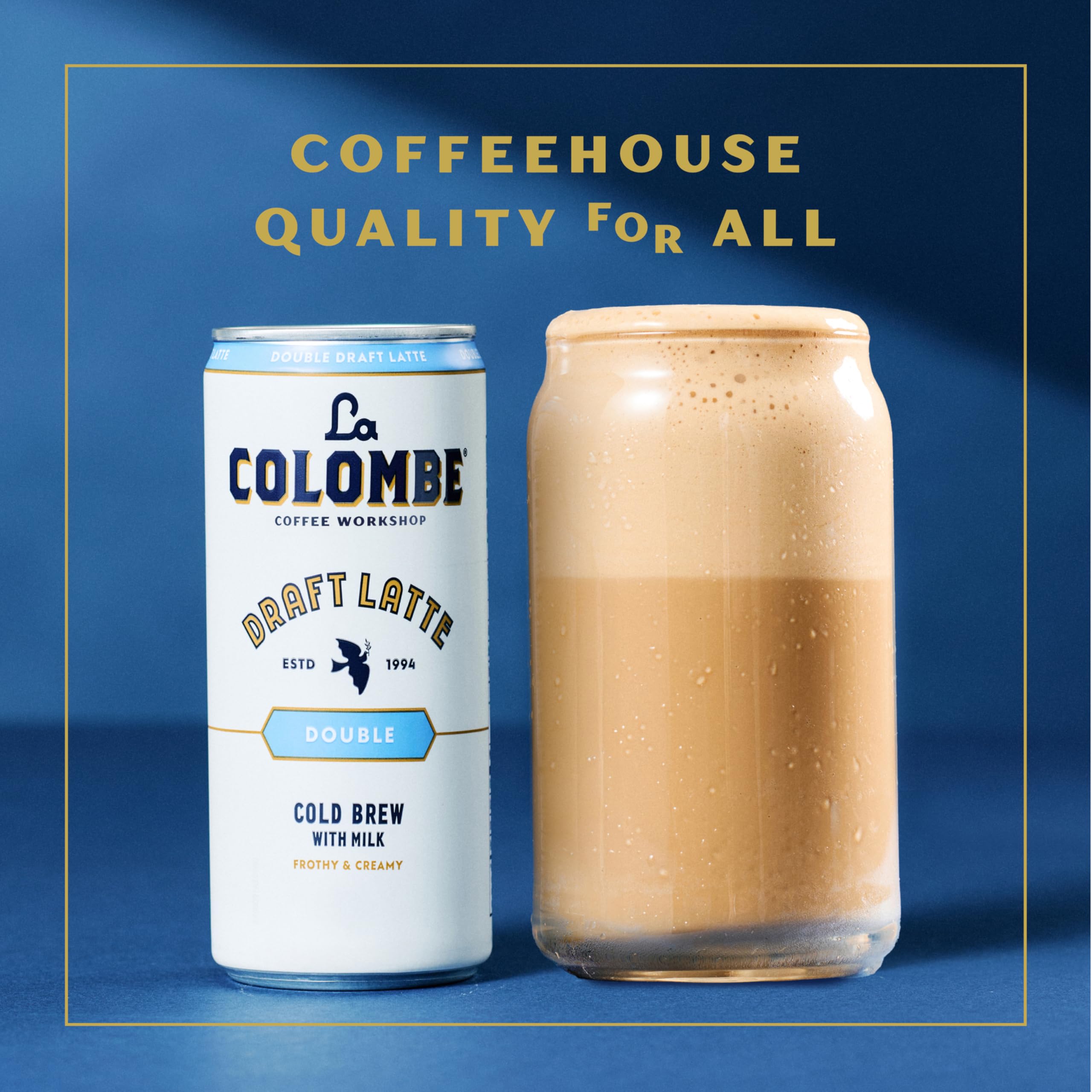 La Colombe Draft Latte glass serving demonstrates chilled, cafe-quality experience.